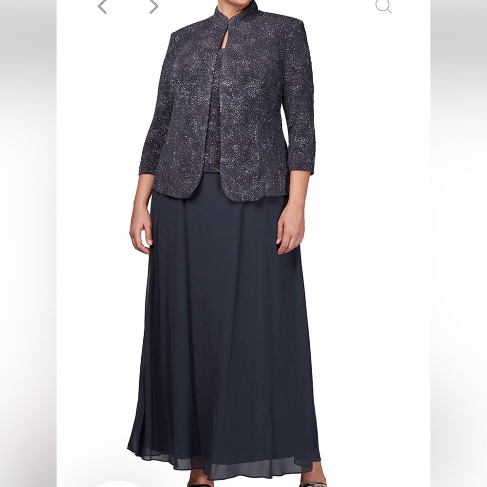 Alex Evenings Smoke Gray 2-Piece Formal Dress with Sparkling Jacket size 12